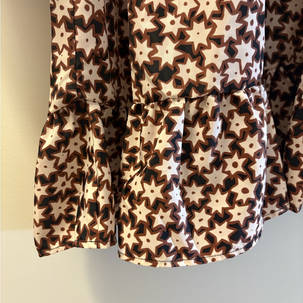 NWOT Anthropologie Geometric Star Dress in Black and Brown. Size Large Pettie. - Picture 7 of 9